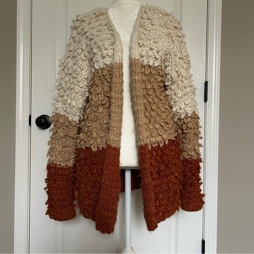 Oversized Slouchy Women’s Color Block Chunky Open Front Cardigan Sweater Medium